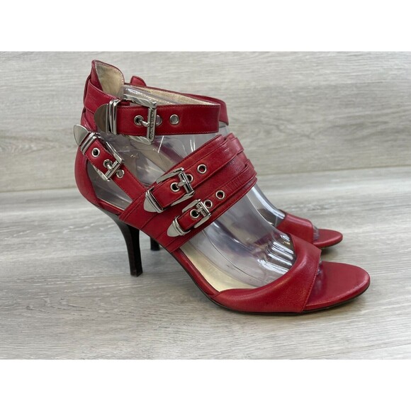 Michael Michael Kors Cassie Women's 8M Red Leather Ankle Strappy Slingback Heel - Picture 1 of 10